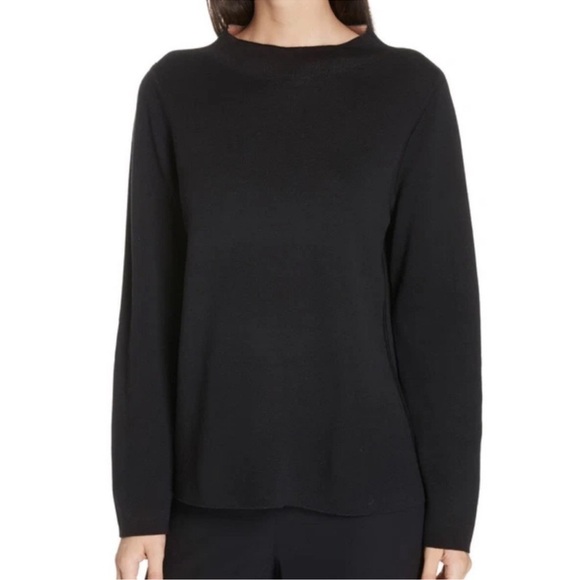 Eileen Fisher Reversible Silk Organic Cotton Funnel Neck Sweater Med Black Clay - Picture 4 of 16